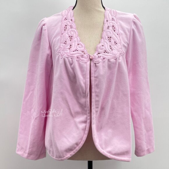 Vintage Kayser Pink Long Sleeve Embroidered Buttoned Sleep Cardigan Top Medium - Picture 1 of 6